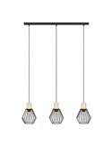 Lámpara colgante lineal PALMORLA 3 luces madera y negro, E27 (no incl.)