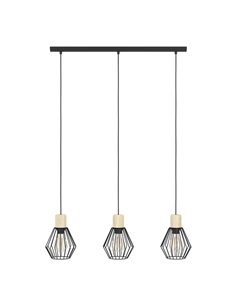 Lámpara colgante lineal PALMORLA 3 luces madera y negro, E27 (no incl.)