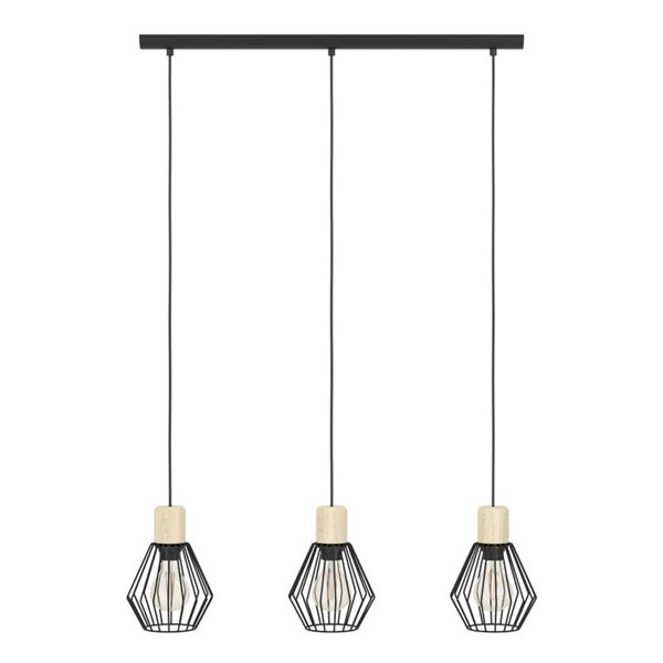 Lámpara colgante lineal PALMORLA 3 luces madera y negro, E27 (no incl.)