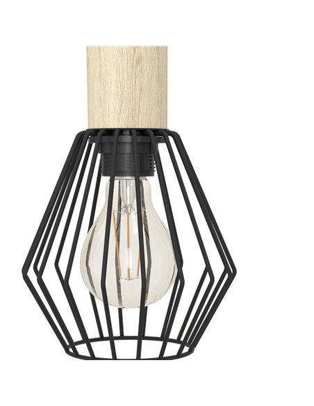 Lámpara colgante lineal PALMORLA 3 luces madera y negro, E27 (no incl.)