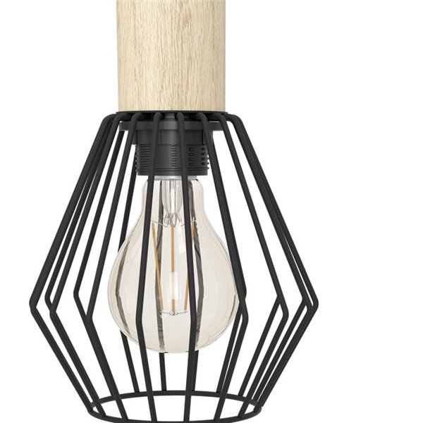 Lámpara colgante lineal PALMORLA 3 luces madera y negro, E27 (no incl.)