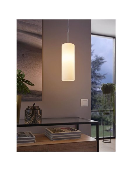 Luminária pendente com cúpula cilíndrica TROY 3, branco níquel fosco E27 (não incl.)