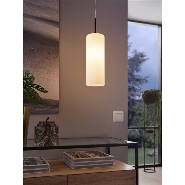 Luminária pendente com cúpula cilíndrica TROY 3, branco níquel fosco E27 (não incl.)