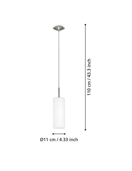 Lámpara colgante con pantalla cilindrica TROY 3, níquel mate blanco E27 (no incl.)