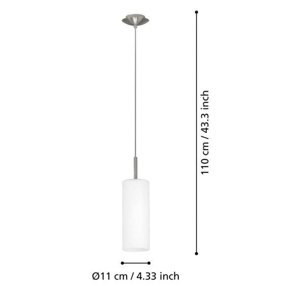 Luminária pendente com cúpula cilíndrica TROY 3, branco níquel fosco E27 (não incl.)