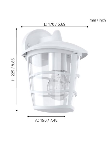 Aplique de pared tipo farol moderno suspendido ALORIA, exterior, blanco, E27 (no incl.) IP44