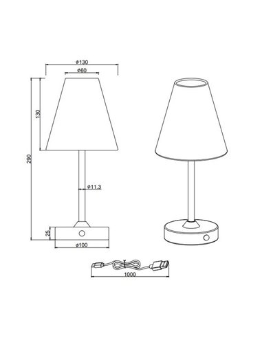 Lampe de table rechargeable USB KENNY 1,5 W 1 x 140 lm, 3 000 K IP20 Noir/Gris