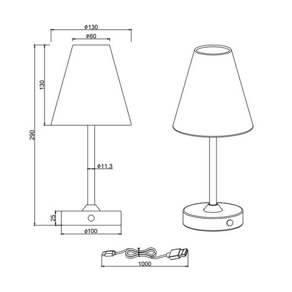 Lampe de table rechargeable USB KENNY 1,5 W 1 x 140 lm, 3 000 K IP20 Noir/Gris