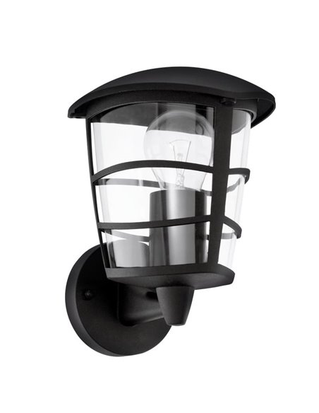Aplique de pared tipo farol moderno negro sostenido ALORIA, E27 (no incl.) IP44