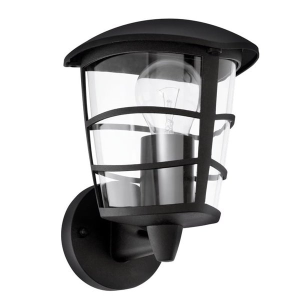 Aplique de pared tipo farol moderno negro sostenido ALORIA, E27 (no incl.) IP44