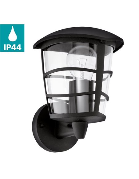 Aplique de pared tipo farol moderno negro sostenido ALORIA, E27 (no incl.) IP44