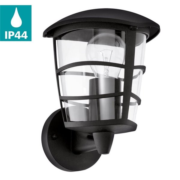 Aplique de pared tipo farol moderno negro sostenido ALORIA, E27 (no incl.) IP44