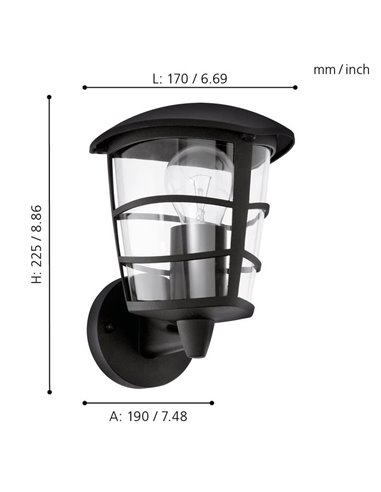Aplique de pared tipo farol moderno negro sostenido ALORIA, E27 (no incl.) IP44