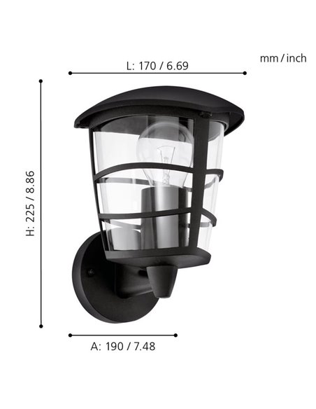 Aplique de pared tipo farol moderno negro sostenido ALORIA, E27 (no incl.) IP44
