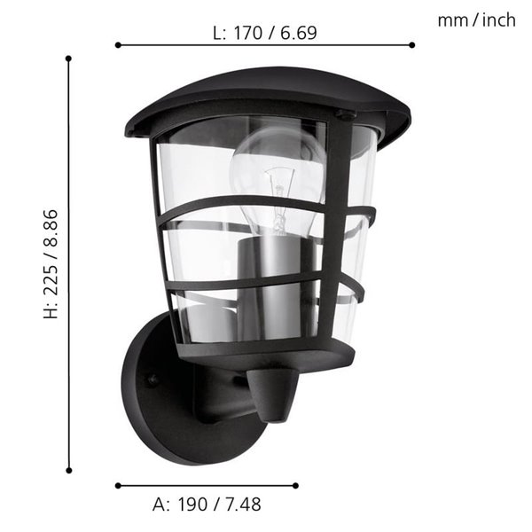Aplique de pared tipo farol moderno negro sostenido ALORIA, E27 (no incl.) IP44