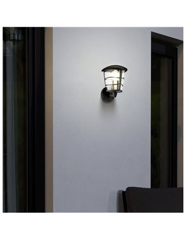 Aplique de pared tipo farol moderno negro sostenido ALORIA, E27 (no incl.) IP44