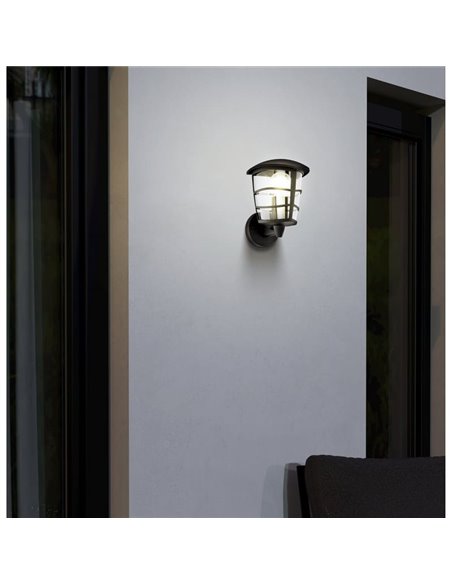 Aplique de pared tipo farol moderno negro sostenido ALORIA, E27 (no incl.) IP44