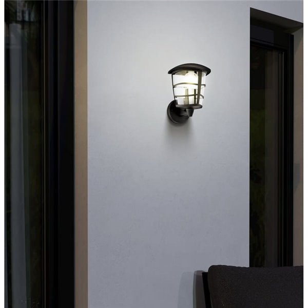 Aplique de pared tipo farol moderno negro sostenido ALORIA, E27 (no incl.) IP44