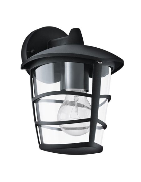 Aplique de pared tipo farol moderno down ALORIA negro, E27 (no incl.) IP44