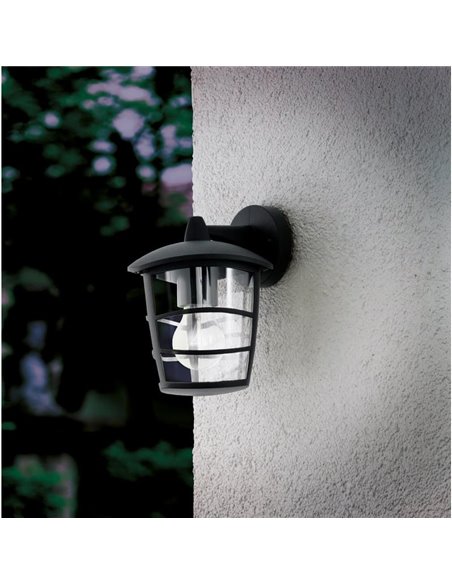 Aplique de pared tipo farol moderno down ALORIA negro, E27 (no incl.) IP44