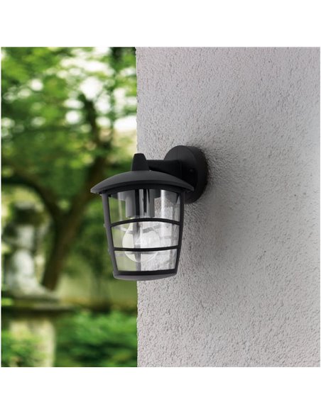 Aplique de pared tipo farol moderno down ALORIA negro, E27 (no incl.) IP44