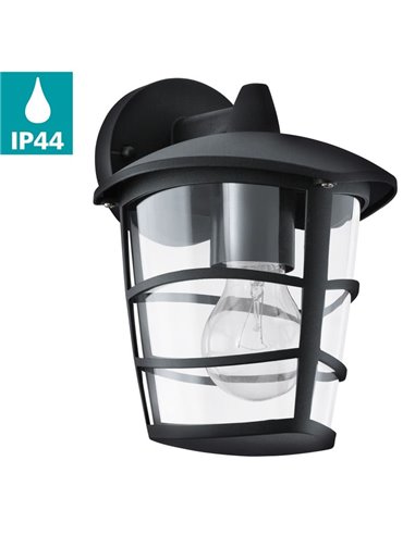 Aplique de pared tipo farol moderno down ALORIA negro, E27 (no incl.) IP44