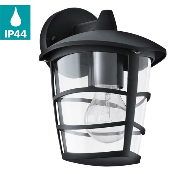Aplique de pared tipo farol moderno down ALORIA negro, E27 (no incl.) IP44