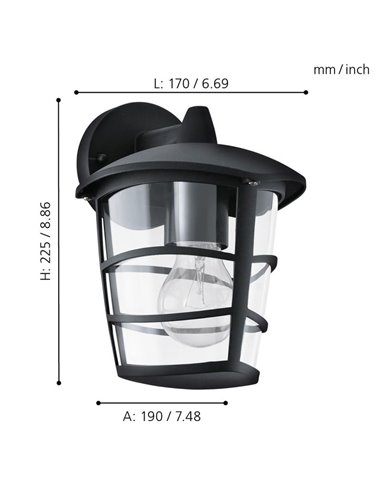Aplique de pared tipo farol moderno down ALORIA negro, E27 (no incl.) IP44