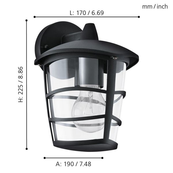 Aplique de pared tipo farol moderno down ALORIA negro, E27 (no incl.) IP44