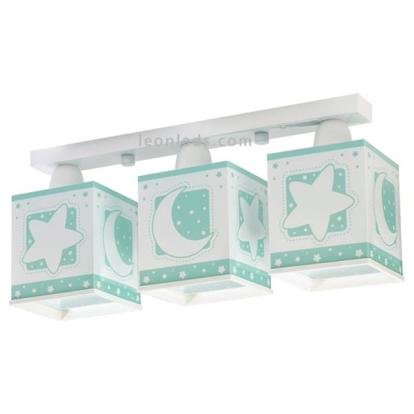 Lampe pour enfants verte et blanche avec 3 abat-jour carrés série Moon Light 63233H | Éclairage LeonLeds