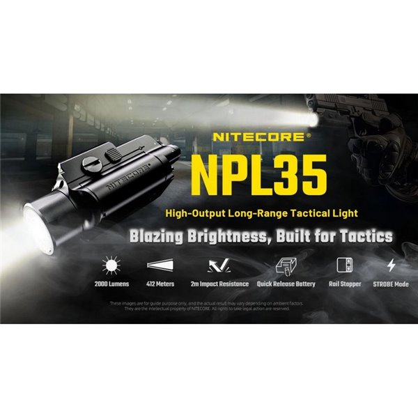 Linterna para arma NPL35 2000Lm, alcance 412 metros, Li-ion 1.900 mAh IPX6