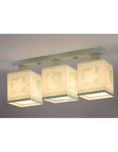 Candeeiro infantil verde com 3 abajures quadrados Série Moon Light 63233H | LeonLeds Iluminação Infantil