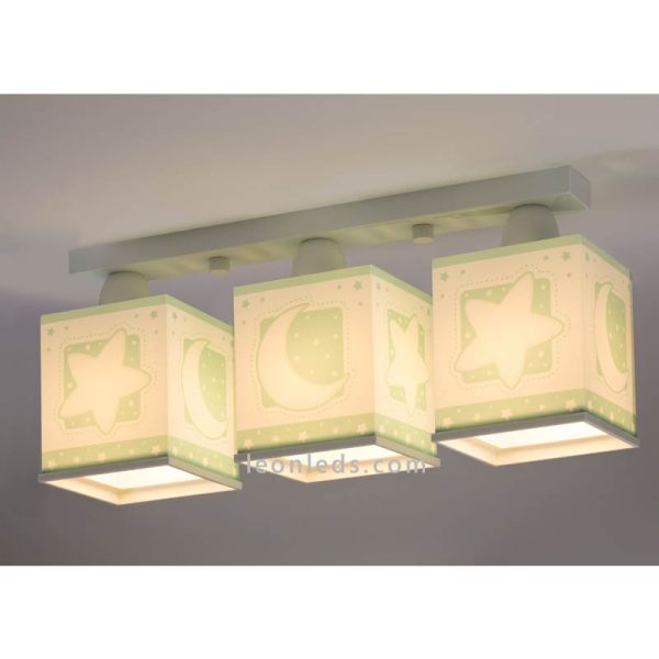 Lampe pour enfants verte avec 3 abat-jour carrés série Moon Light 63233H | Éclairage pour enfants LeonLeds