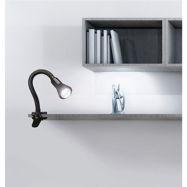 Lampe de table FLEXO avec pince et ampoule réglable, sans 1x E14, max. 18W, IP20, noire