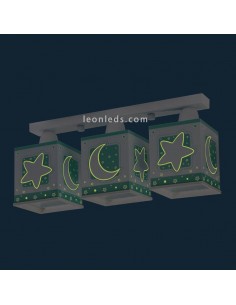 Candeeiro infantil verde e branco com 3 abajures quadrados Série Moon Light 63233H | Leon Iluminação LED 2