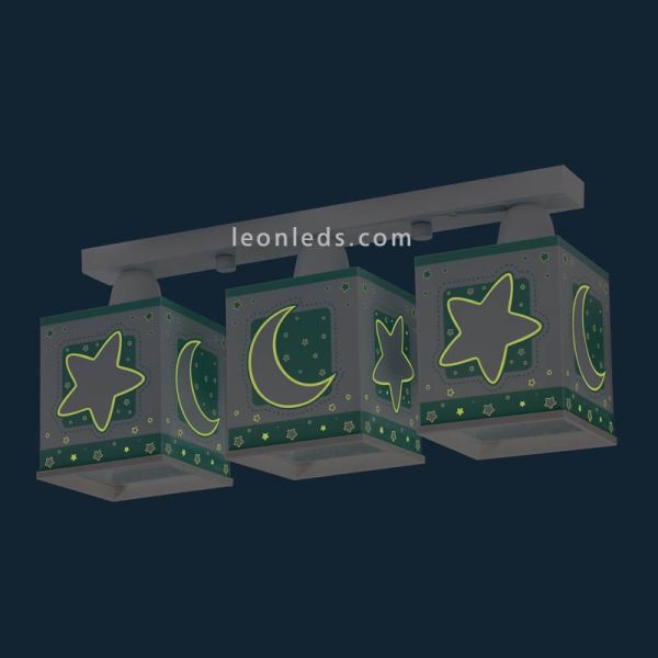 Lampe pour enfants verte et blanche avec 3 abat-jour carrés série Moon Light 63233H | Éclairage LeonLeds