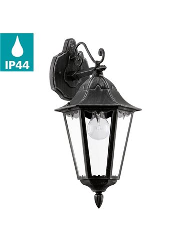 Aplique exterior farol vintage NAVEDO DOWN negro/plateado, E27 (no incl.) IP44
