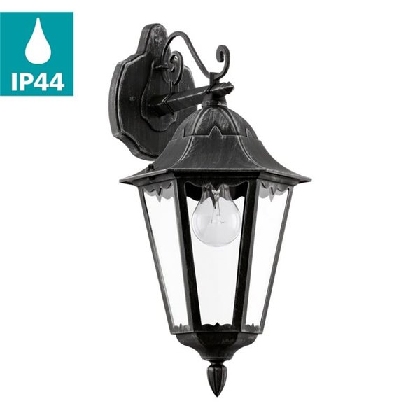 Aplique exterior farol vintage NAVEDO DOWN negro/plateado, E27 (no incl.) IP44