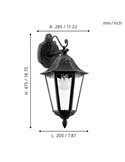 Aplique exterior farol vintage NAVEDO DOWN negro/plateado, E27 (no incl.) IP44