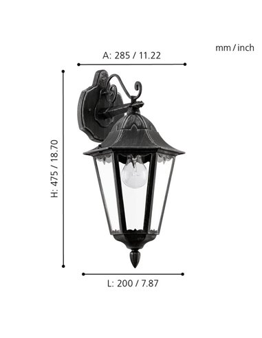 Aplique exterior farol vintage NAVEDO DOWN negro/plateado, E27 (no incl.) IP44