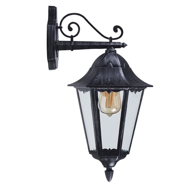 Aplique exterior farol vintage NAVEDO DOWN negro/plateado, E27 (no incl.) IP44