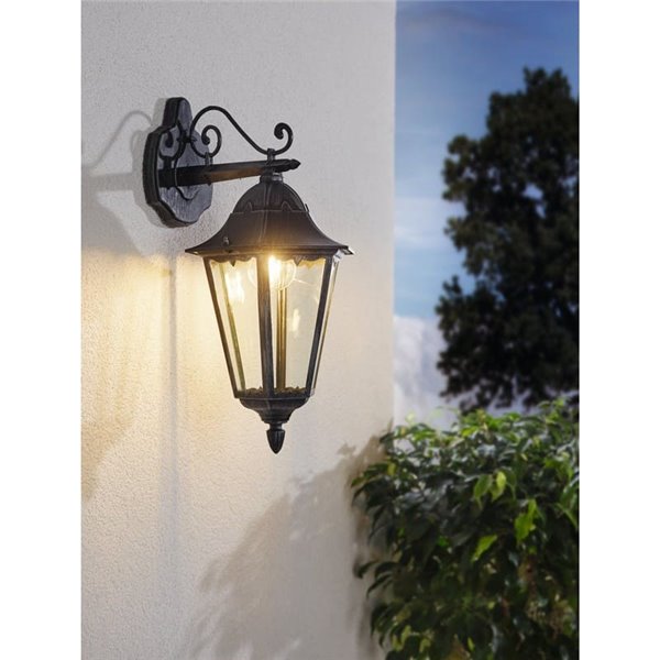 Aplique exterior farol vintage NAVEDO DOWN negro/plateado, E27 (no incl.) IP44