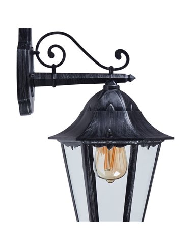 Aplique exterior farol vintage NAVEDO DOWN negro/plateado, E27 (no incl.) IP44