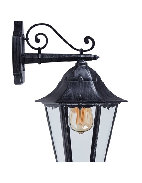 Aplique exterior farol vintage NAVEDO DOWN negro/plateado, E27 (no incl.) IP44