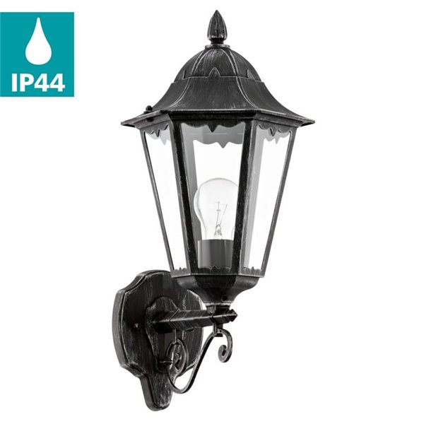 Aplique exterior farol vintage UP NAVEDO negro/plateado, E27 (no incl.) IP44