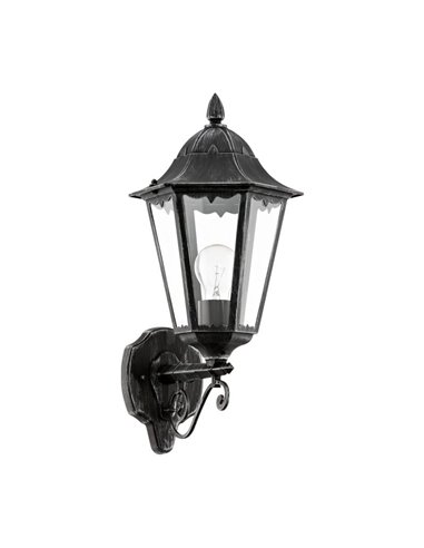 Aplique exterior farol vintage UP NAVEDO negro/plateado, E27 (no incl.) IP44