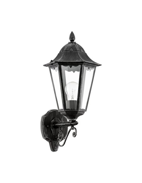 Aplique exterior farol vintage UP NAVEDO negro/plateado, E27 (no incl.) IP44