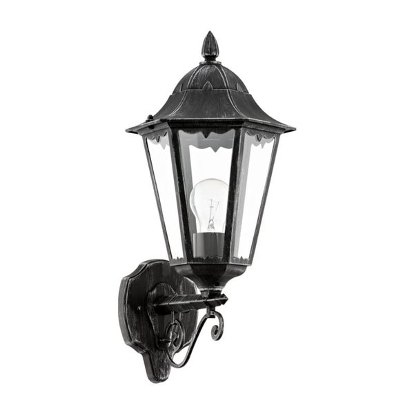 Aplique exterior farol vintage UP NAVEDO negro/plateado, E27 (no incl.) IP44