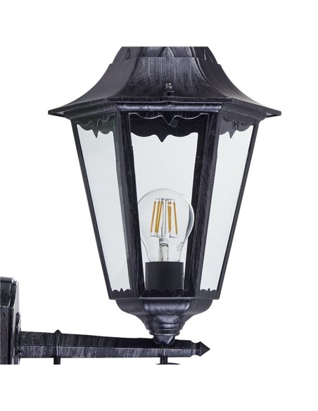 Aplique exterior farol vintage UP NAVEDO negro/plateado, E27 (no incl.) IP44