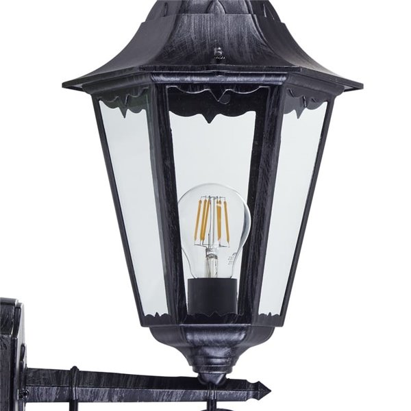 Aplique exterior farol vintage UP NAVEDO negro/plateado, E27 (no incl.) IP44